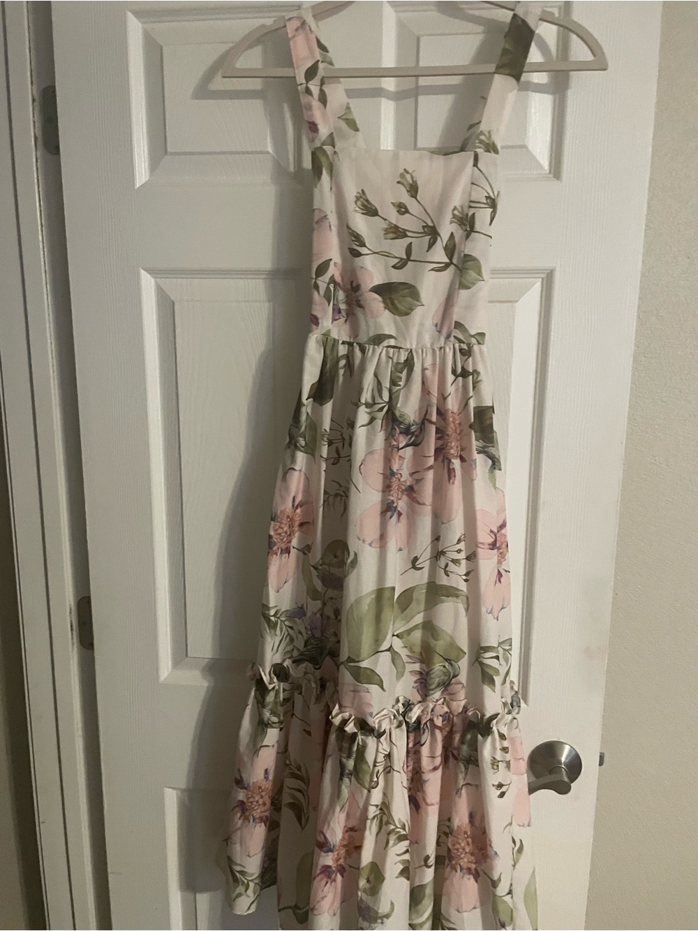 Floral Pink & Green Sundress for Girls - Sleeveless Ruffled Hem